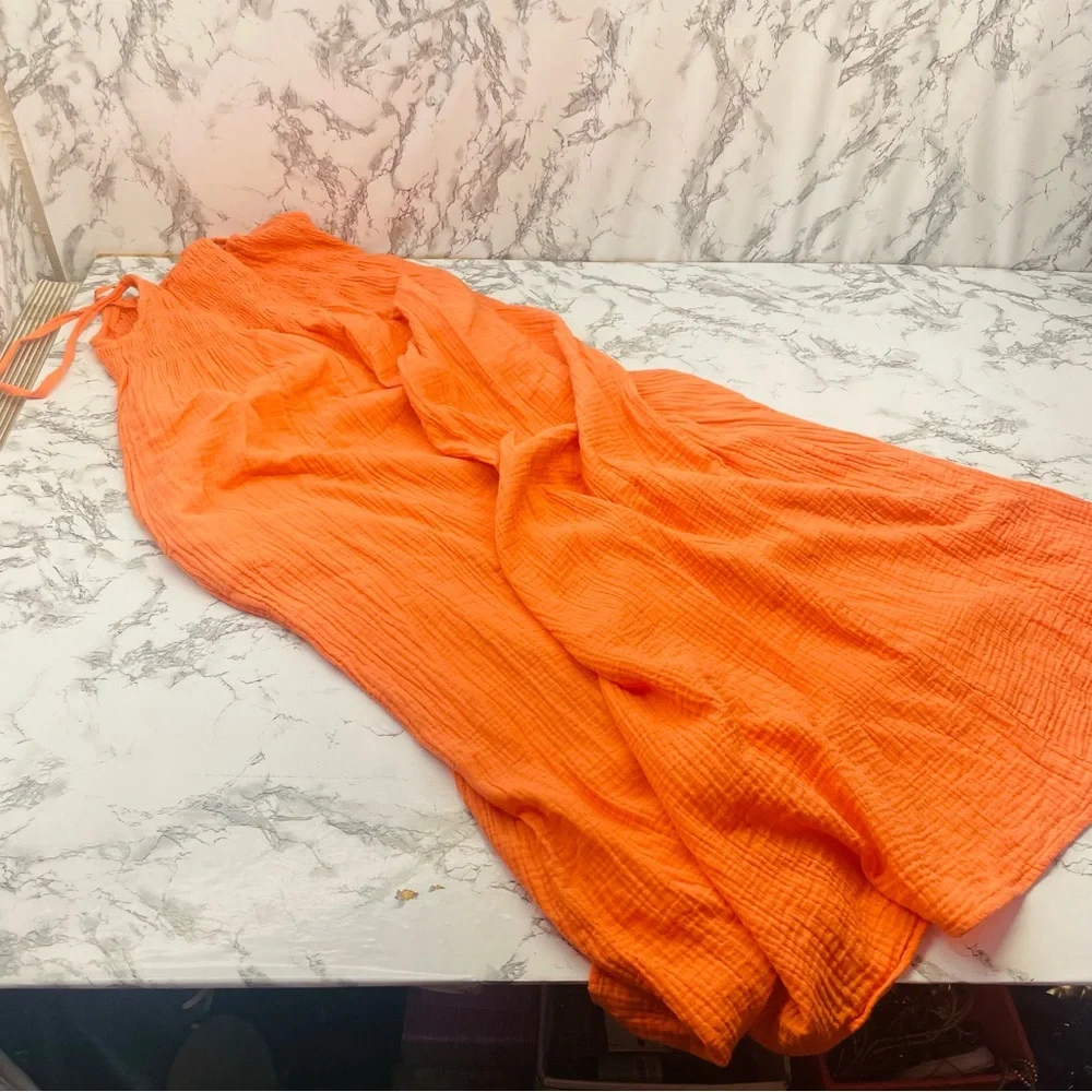 Aerie Orange Sleeveless Spaghetti Strap Sundress Size Medium - Picture 7 of 9